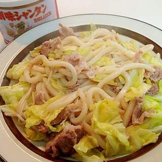 創味で　豚かた肉とキャベツとえのきの焼うどん